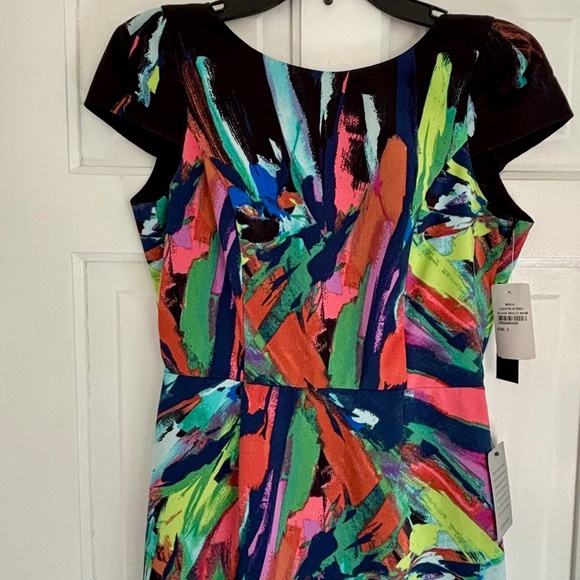 NWT Maia Black Colorful Cap Sleeve Backless Mini Sheath Dress • Size 2 - Picture 2 of 3